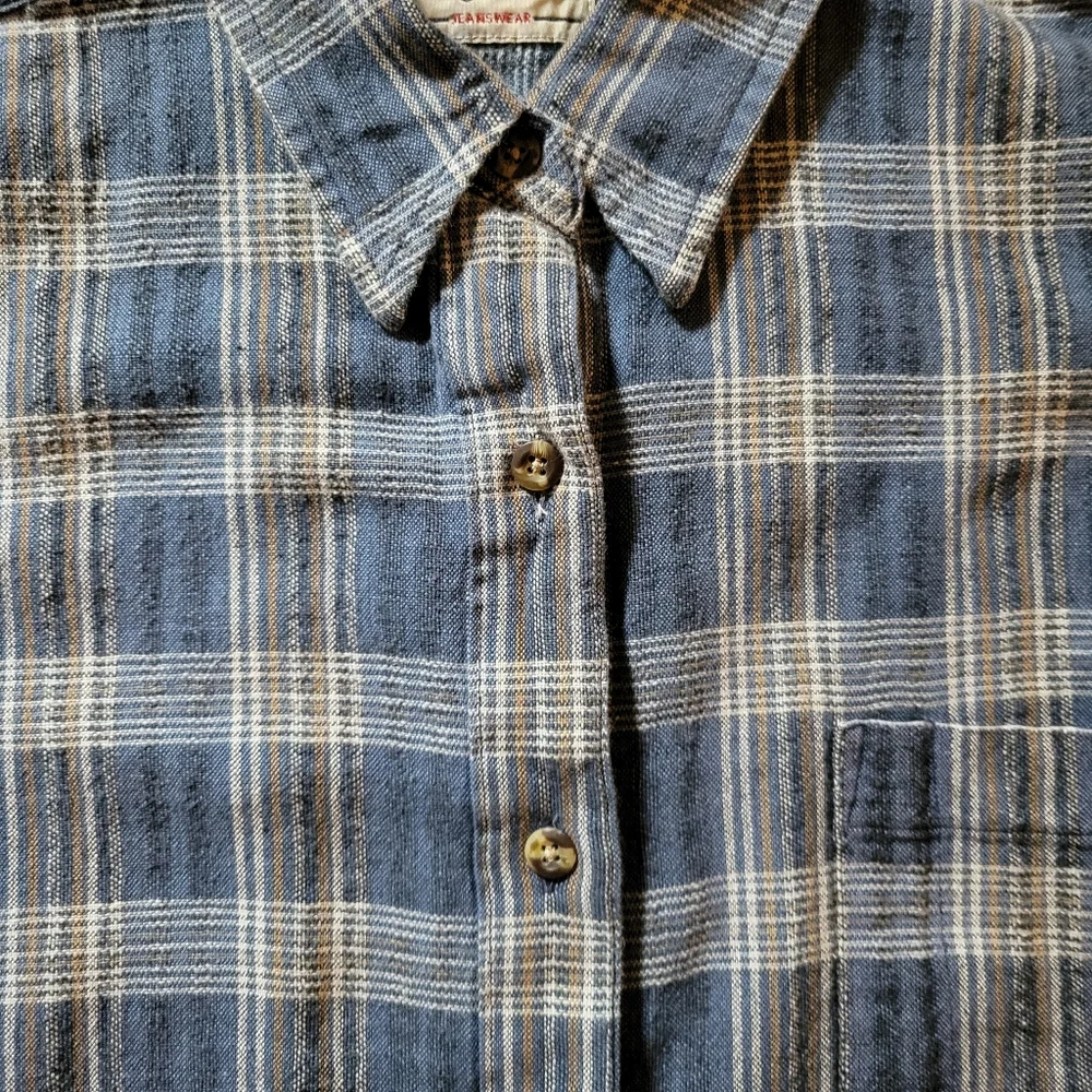 VINTAGE 1990s LEGEND JEANSWEAR Sleeveless Button Down Plaid Top Denim Blue - Picture 3 of 11